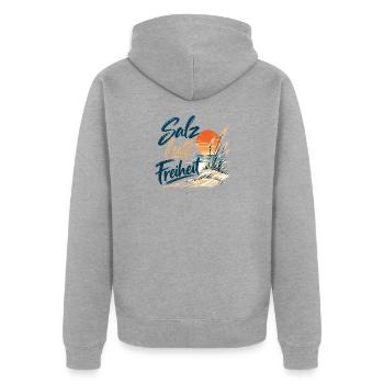 Salzluft Freiheit am Strand - Unisex Premium Bio Zip Hoodie - Grau meliert - Hinten - Nico (187cm)