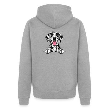 Dalmatiner - Unisex Premium Bio Zip Hoodie - Grau meliert - Hinten - Nico (187cm)