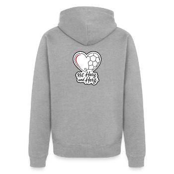 Mit Harz und Herz Handball Linework Vektor Shirt - Unisex Premium Bio Zip Hoodie - Grau meliert - Hinten - Nico (187cm)