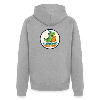6 Geburtstag – Kleiner Dino große Pläne - Unisex Premium Bio Zip Hoodie - Grau meliert - Hinten - Nico (187cm)