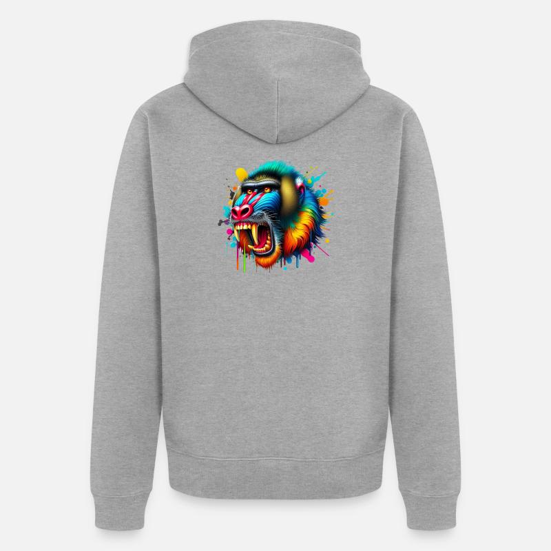 Singe Mandrill - Veste à capuche bio Premium Unisexe - gris chiné