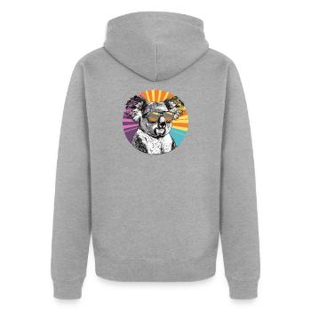 Koala mit Sonnenbrille im Retro Regenbogen - Unisex Premium Bio Zip Hoodie - Grau meliert - Hinten - Nico (187cm)