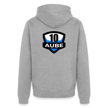 10 Morgendämmerung - Unisex Premium Bio Zip Hoodie - Grau meliert - Hinten - Nico (187cm)