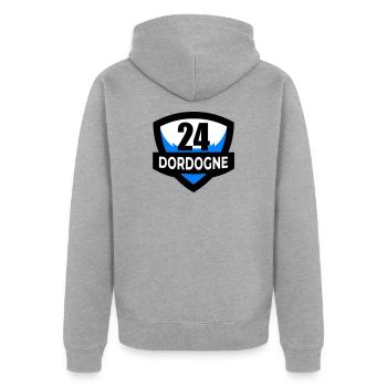 24 Dordogne - Unisex Premium Bio Zip Hoodie - Grau meliert - Hinten - Nico (187cm)