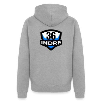 36 Indre - Unisex Premium Bio Zip Hoodie - Grau meliert - Hinten - Nico (187cm)