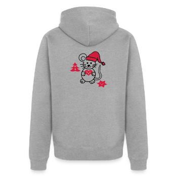 niedliche Maus mit Weihnachtsmütze - Unisex Premium Bio Zip Hoodie - Grau meliert - Hinten - Nico (187cm)