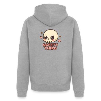 Safety Third Skull Funny Safety Third - Unisex Premium Organic Zip Hoodie - heather grey - Back - Nico (187cm)
