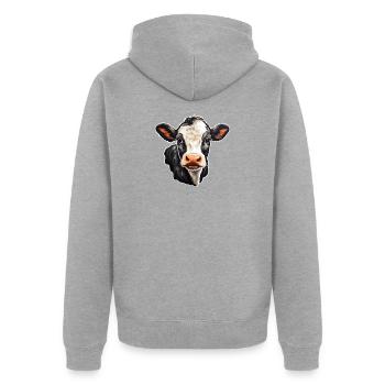 Holsteiner Calf Farm Gift FarmerCow Head - Unisex Premium Organic Zip Hoodie - heather grey - Back - Nico (187cm)