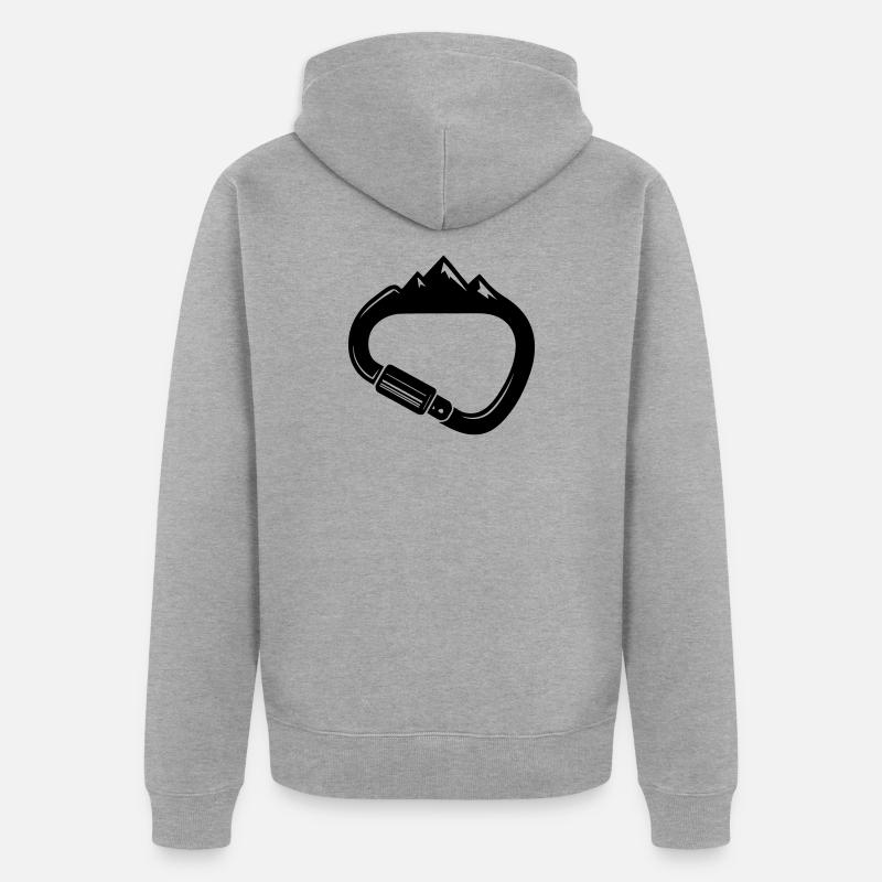 Karabiner und Berge – Einfach Klettern - Unisex Premium Bio Zip Hoodie - Grau meliert