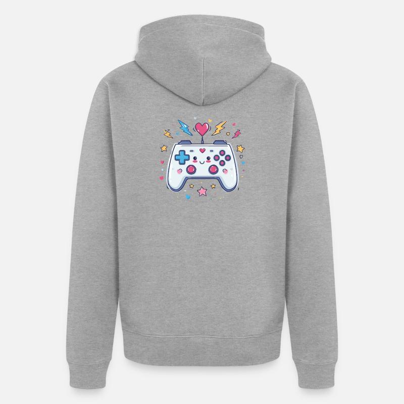 Herzcontroller Doodle Pixel Pop - Unisex Premium Bio Zip Hoodie - Grau meliert