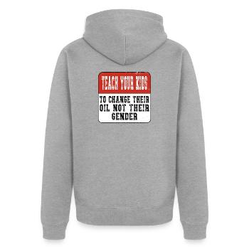 Teach your Kids - Anti Gender  - Unisex Premium Bio Zip Hoodie - Grau meliert - Hinten - Nico (187cm)
