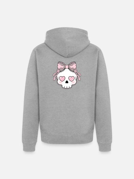 Kawaii Schädel Herzaugen - Unisex Premium Bio Zip Hoodie - Grau meliert