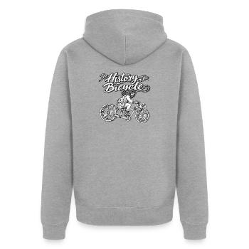 Geschichte des Fahrrads – prähistorischer Stil - Unisex Premium Bio Zip Hoodie - Grau meliert - Hinten - Nico (187cm)