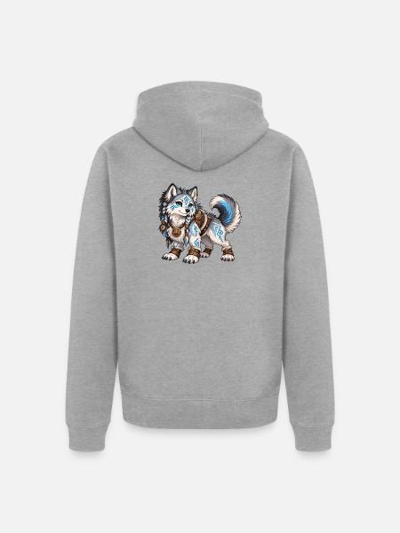 Kawaii Runenwolf - Unisex Premium Bio Zip Hoodie - Grau meliert