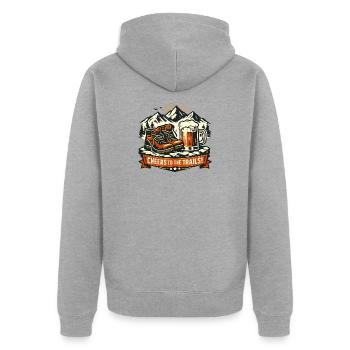 Prost auf die Trails – Bergwandern & Bier - Unisex Premium Bio Zip Hoodie - Grau meliert - Hinten - Nico (187cm)
