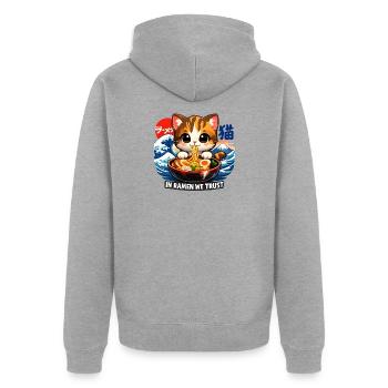 Katze in Ramen we trust - Unisex Premium Bio Zip Hoodie - Grau meliert - Hinten - Nico (187cm)