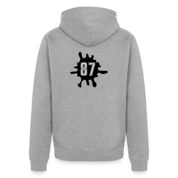 Klecks 87 Zahl - Unisex Premium Bio Zip Hoodie - Grau meliert - Hinten - Nico (187cm)
