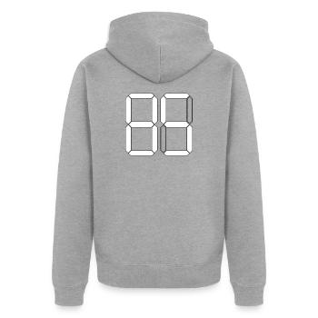 NUMMER 85 Fünfundachtzig Geschenk Digital - Unisex Premium Bio Zip Hoodie - Grau meliert - Hinten - Nico (187cm)