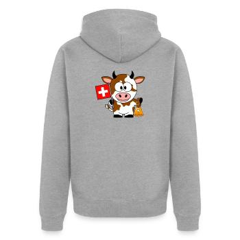 Schweizer Kuh mit glocke  - Unisex Premium Bio Zip Hoodie - Grau meliert - Hinten - Nico (187cm)