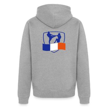 arts martiaux - Veste à capuche bio Premium Unisexe - gris chiné - Dos - Nico (187cm)