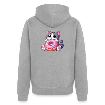Süße Katze mit Donut Nachtisch Naschen Leckereien - Unisex Premium Bio Zip Hoodie - Grau meliert - Hinten - Nico (187cm)