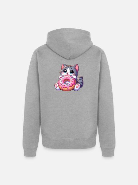 Süße Katze mit Donut Nachtisch Naschen Leckereien - Ekologisk premiumluvjack unisex - gråmelerad