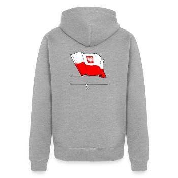 Polnische Flagge – Namensraum - Unisex Premium Bio Zip Hoodie - Grau meliert - Hinten - Nico (187cm)