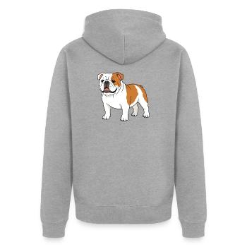 Imprimé de bouledogue en dessin animé sur les vêtements - Veste à capuche bio Premium Unisexe - gris chiné - Dos - Nico (187cm)