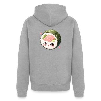 Kawaii Sushi Roll with Cute Face - Unisex Premium Organic Zip Hoodie - heather grey - Back - Nico (187cm)