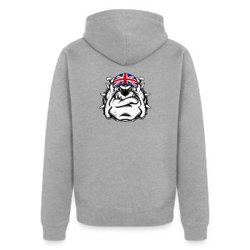 Britische Bulldogge - Unisex Premium Bio Zip Hoodie - Grau meliert - Hinten - Nico (187cm)