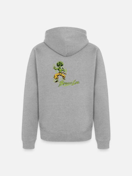 Brocco-Lee – Lustiger Brokkoli Kung-Fu Kämpfer - Unisex Premium Bio Zip Hoodie - Grau meliert