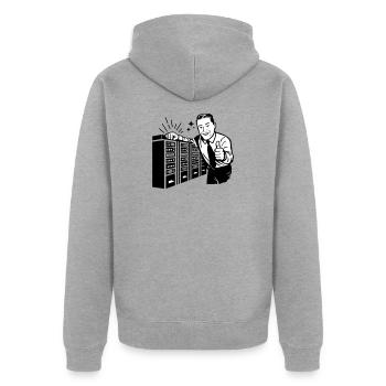 Retro IT Admin Smiling – Vintage Tech Support - Unisex Premium Organic Zip Hoodie - heather grey - Back - Nico (187cm)