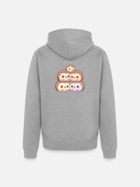 Kuschelige Igelfamilie - Unisex Premium Bio Zip Hoodie - Grau meliert