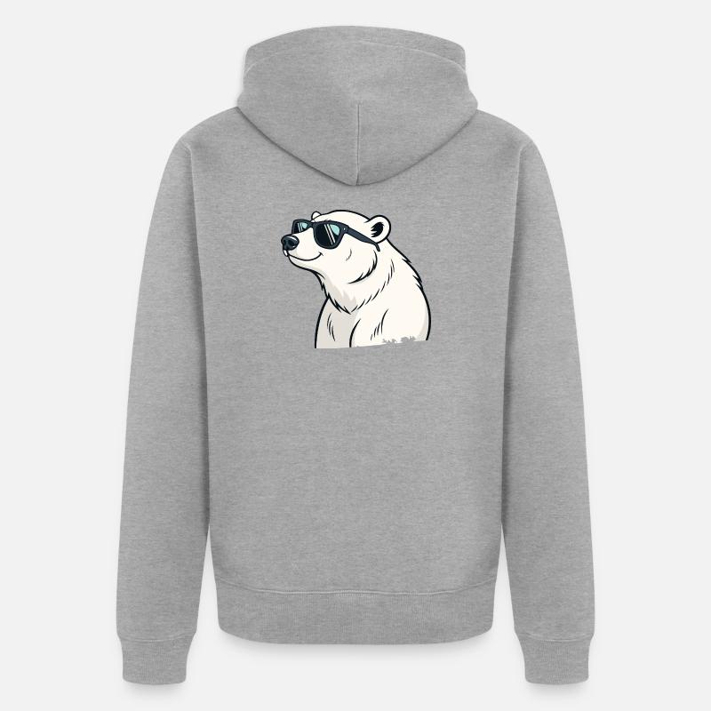 Cooler Eisbär mit Brille - Unisex Premium Bio Zip Hoodie - Grau meliert