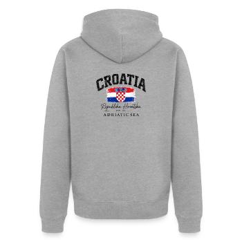 Croatia - Kroatien - Wappen - Mittelmeer - Adria - Unisex Premium Bio Zip Hoodie - Grau meliert - Hinten - Nico (187cm)