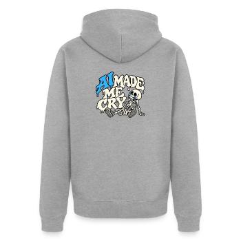 KI hat mich zum Weinen gebracht, Skelett. - Unisex Premium Bio Zip Hoodie - Grau meliert - Hinten - Nico (187cm)