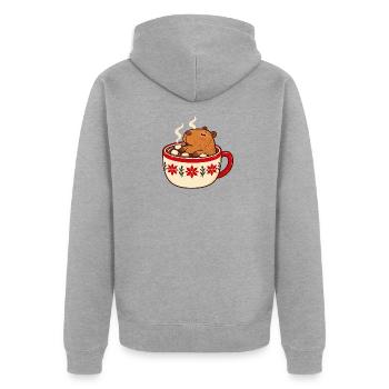 Kuschel-Bär im Kakao-Becher - Unisex Premium Bio Zip Hoodie - Grau meliert - Hinten - Nico (187cm)