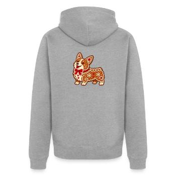 Lebkuchen-Corgi mit Schleife - Unisex Premium Bio Zip Hoodie - Grau meliert - Hinten - Nico (187cm)
