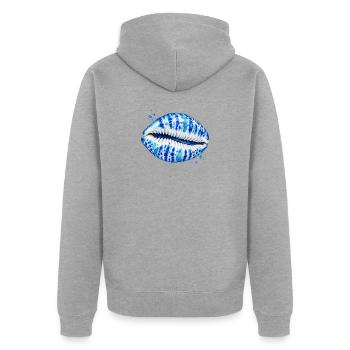 Kobaltblaues Kuhschalendesign - Unisex Premium Bio Zip Hoodie - Grau meliert - Hinten - Nico (187cm)