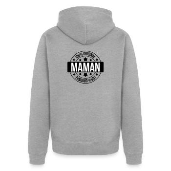 Maman d'Amour - Fête des Mères - Veste à capuche bio Premium Unisexe - gris chiné - Dos - Nico (187cm)