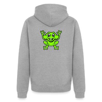 Frosch Kröte lacht lustig springt glücklich Comic  - Unisex Premium Bio Zip Hoodie - Grau meliert - Hinten - Nico (187cm)
