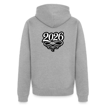 2026 year - Unisex Premium Organic Zip Hoodie - heather grey - Back - Nico (187cm)
