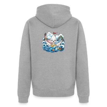 Paper Boat Sea Adventure - Unisex Premium Organic Zip Hoodie - heather grey - Back - Nico (187cm)