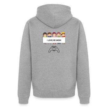 I Love My Mom – Kinderporträts - Unisex Premium Bio Zip Hoodie - Grau meliert - Hinten - Nico (187cm)