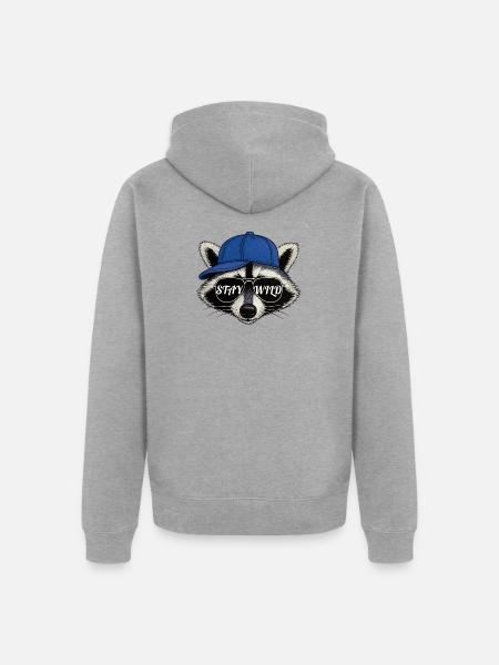 Stay Wild – Waschbär-Streetwear-Stil - Unisex Premium Bio Zip Hoodie - Grau meliert