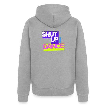 Halt den Mund, tanz - Unisex Premium Bio Zip Hoodie - Grau meliert - Hinten - Nico (187cm)