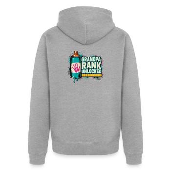 Opa Rang Freigeschaltet - Unisex Premium Bio Zip Hoodie - Grau meliert - Hinten - Nico (187cm)