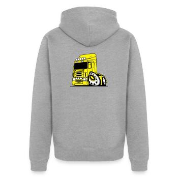 V8 truck Vabis - Unisex Premium Organic Zip Hoodie - heather grey - Back - Nico (187cm)