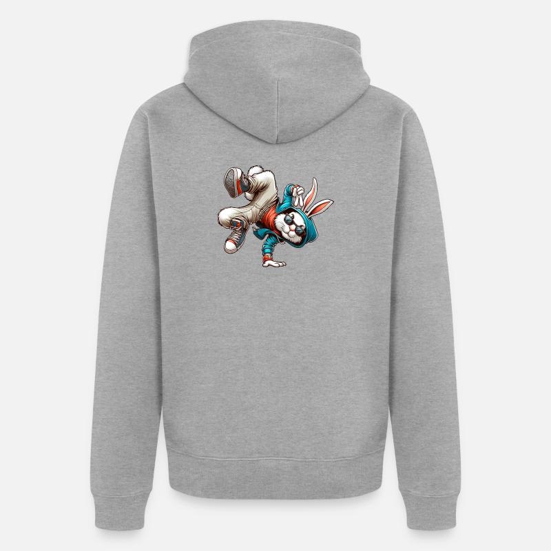 Pâques Pâques Lapin Danse Breakdance - Veste à capuche bio Premium Unisexe - gris chiné