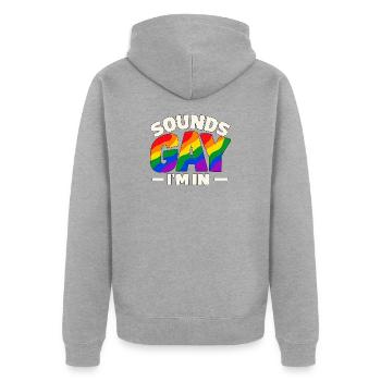 Sounds Gay I'm In – Regenbogen Pride Spruch - Unisex Premium Bio Zip Hoodie - Grau meliert - Hinten - Nico (187cm)